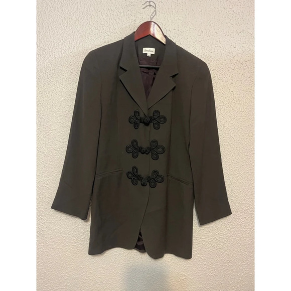 Vintage 100% Wool Neiman Marcus Brown Military Structured Toggle Blazer Size 4